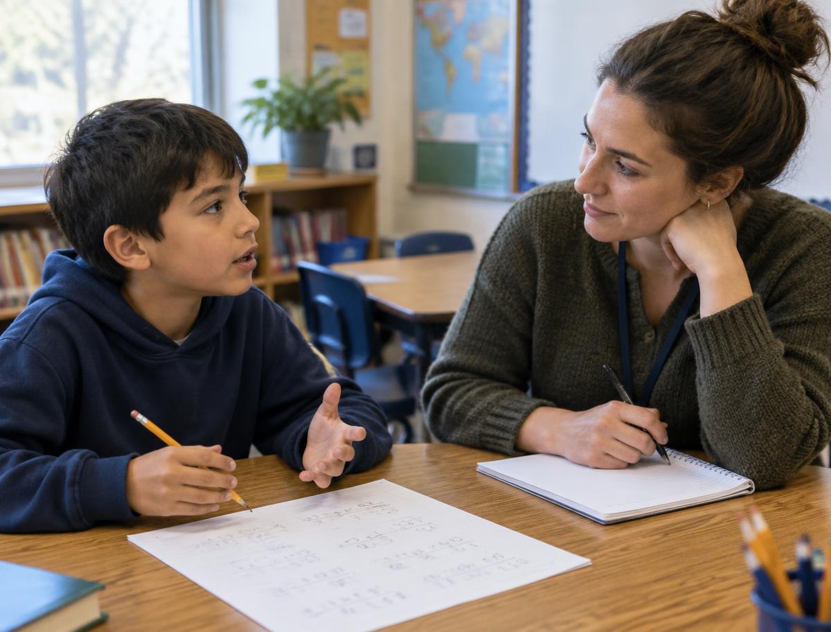 A tutor listening as a student explains how he solved a problem